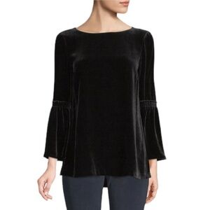 LAFAYETTE 148 Roslin Black Velvet Bell Sleeve Top Boatneck Blouse Holiday Medium